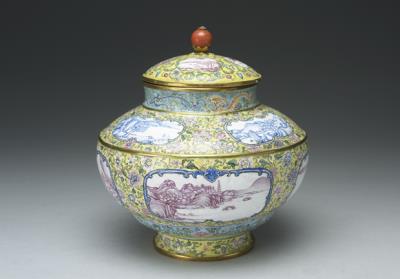 图片[3]-Covered copper jar in painted enamels with landscape scenes, Qianlong reign (1736-1795), Qing dynasty.-China Archive